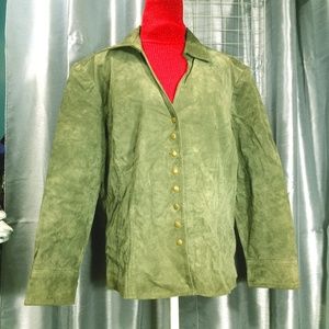CJ Banks Green Suede Snap Front Jacket Blazer